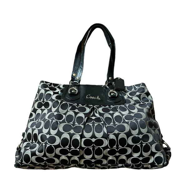 Coach Handbags - Coach | Black and Gray Ashley Signature Sateen Carryall Bag Mom Bag Travel
